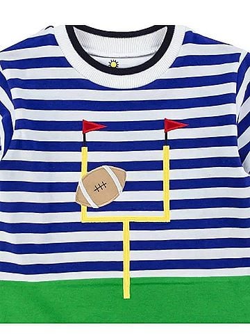 Florence Eiseman Kid's Stripe Knit Long Sleeve Football Goalpost Shirt in Royal/White (view 2)