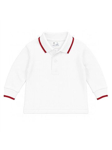 Florence Eiseman Long Sleeve Polo With Tipping in White/Red (view 1)