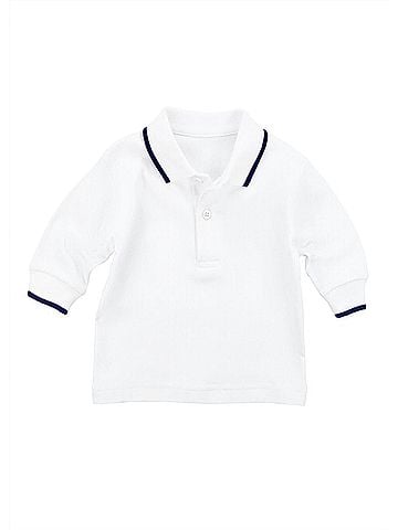 Florence Eiseman Boys' Long Sleeve Polo With Tipping 5 Mo in White/Navy (view 1)