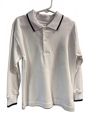 Florence Eiseman Boys' Long Sleeve Polo With Tipping 5 Mo in White/Navy (view 2)