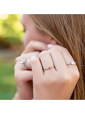 Starlette Women's Ruby Round Stackable Ring in Silver (view 2)