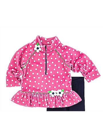 Florence Eiseman Girls' Dot Fleece Top With Flowers 4 Mo in Pink (view 2)