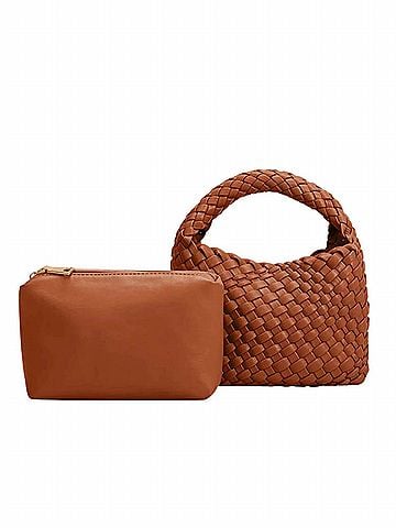 melie bianco Sylvie Small Recycled Vegan Top Handle Bag in Saddle (view 2)