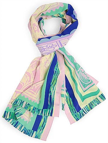 Marc Cain Silk Printed Scarf in Pink And Green (view 1)