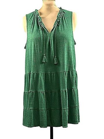Max Studio Green Tiered Dress Casual Dress (view 1)