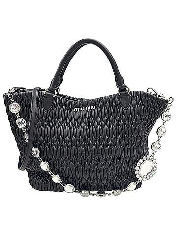 Miu Miu Miu Miu MIUMIU Matelassé Nappa Crystal Rhinestone Leather Black RN0896 Handbag, Bejeweled Shoulder Bag, Women's & Men's (view 1)