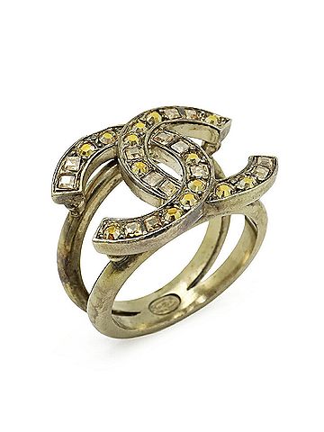 Chanel CHANEL Coco Mark Rhinestone Ring, GP Gold, Orange, Japanese Size Approx. 1 (C21S) (view 1)