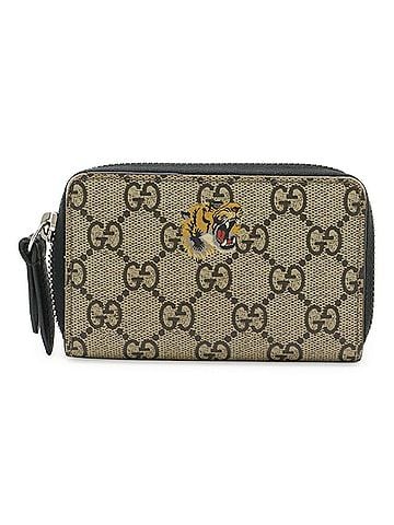 Gucci GUCCI Bestiary GG Supreme Round Wallet/Coin Purse, Tiger Print, Beige, 546354 (view 1)
