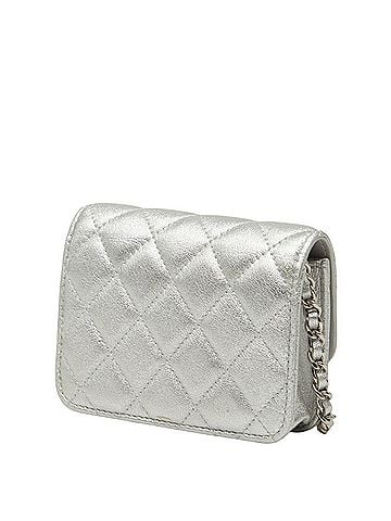 Chanel Chanel Mini Matelassé Coco Mark Chain Shoulder Bag Pouch Silver Leather Women's CHANEL (view 2)