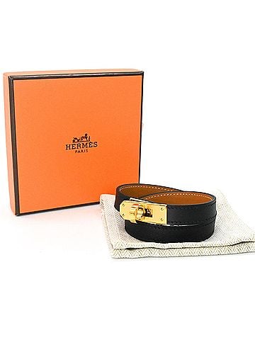 Hermès HERMES Mini Kelly Double Tour Bracelet, Veau Swift Leather, Women's, Black/Brown (view 1)