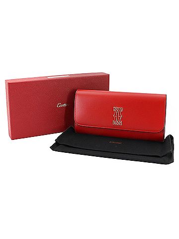 Cartier Cartier C de Bi-fold Long Wallet, Leather, Red, CRL3001998, Gold Hardware, De Wallet (view 2)