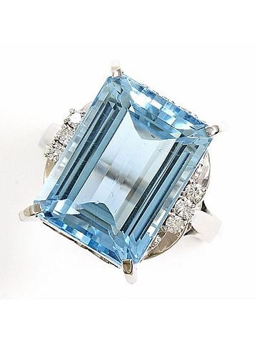 Unbranded PT900 Platinum Ring, Blue Topaz 11.50, Diamond 0.11, with Certificate of Authenticity, Total Weight Approx. 9.3g, Pre-owned/Like New. (view 1)