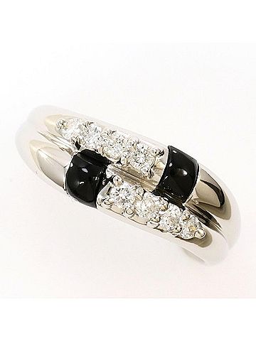 Unbranded PT900 Platinum Ring, 1 Onyx and 0.29 Carat Diamond, with Certificate of Authenticity, Total Weight Approx. 7.1g, Used Jewelry, Like New Condition (view 1)