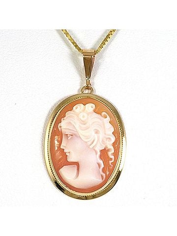 Unbranded 14K Yellow Gold Necklace with Shell Cameo, Total Weight Approx. 4.3g, 45cm, Jewelry, Used, Like New (view 1)
