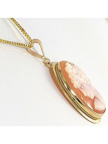 Unbranded 14K Yellow Gold Necklace with Shell Cameo, Total Weight Approx. 4.3g, 45cm, Jewelry, Used, Like New (view 2)