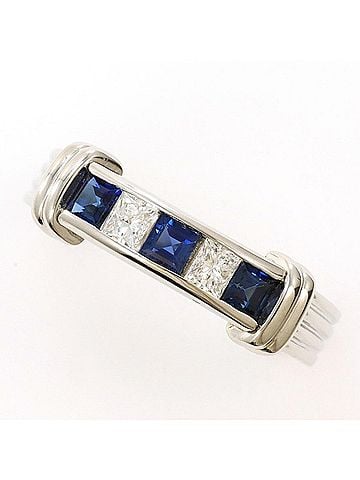 Unbranded PT900 Platinum Ring, 1 sapphire (0.41 carat), 0.20 diamond, with appraisal certificate. Total weight approximately 5.4g. Jewelry, pre-owned, like new condition. (view 1)