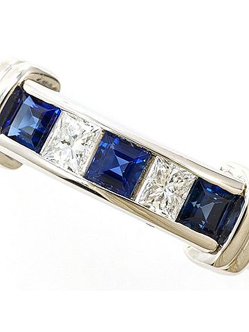 Unbranded PT900 Platinum Ring, 1 sapphire (0.41 carat), 0.20 diamond, with appraisal certificate. Total weight approximately 5.4g. Jewelry, pre-owned, like new condition. (view 2)