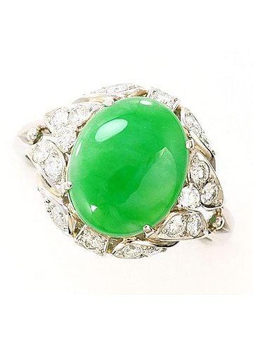 Unbranded PT Ring, 1 piece, Jadeite (Jadeite) and Diamond, with Certificate of Authenticity, Total Weight Approx. 4.6g, Jewelry, Used, Like New Condition (view 1)