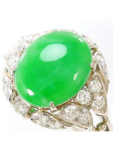 Unbranded PT Ring, 1 piece, Jadeite (Jadeite) and Diamond, with Certificate of Authenticity, Total Weight Approx. 4.6g, Jewelry, Used, Like New Condition (view 2)
