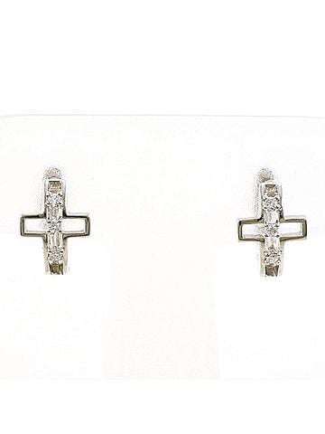Unbranded PT900 Platinum Earrings with 0.03mm Diamonds x 2, Total Weight Approx. 2.5g, Used Jewelry, Like New Condition (view 1)