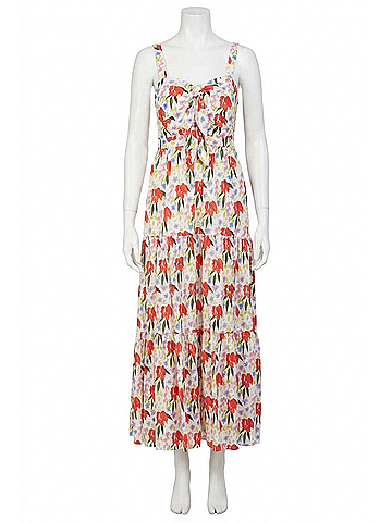 Fate Cut Out Tie Front Floral Maxi Dress in Cream (view 1)