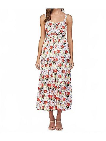 Fate Cut Out Tie Front Floral Maxi Dress in Cream (view 2)