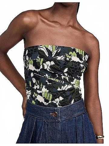 Rachel Comey Tristan Crop Top in Forest Print Cotton Blue (view 2)