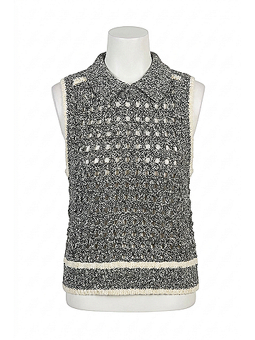 Central Park West Sleeveless Cropped Open Stitch Top in Black (view 1)