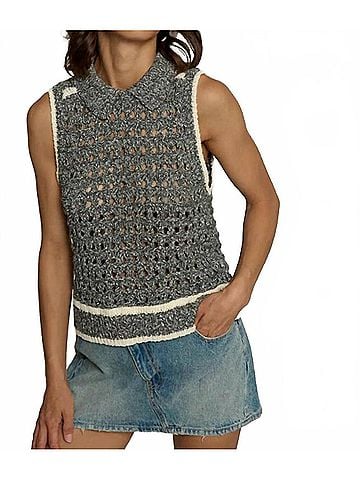 Central Park West Sleeveless Cropped Open Stitch Top in Black (view 2)