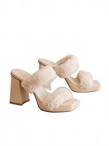 Oasis Society Women's Simone Fuzzy Banded Platform Party Heel in Light Grey (view 2)