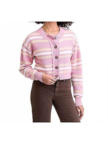Free People Lila Stripe Cardigan in Pink Combo (view 2)