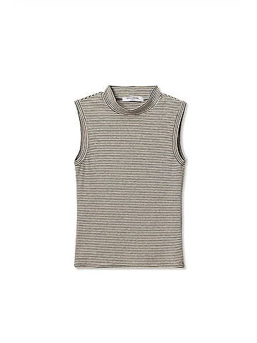 perfectwhitetee Mel Luxe Rib Mock Neck Tank Top in Heather Grey/Black Stripe (view 1)