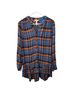 Matilda Jane 100% Rayon Plaid Blue Orange Brown Long Sleeve Button-Down Shirt Size M - photo 1