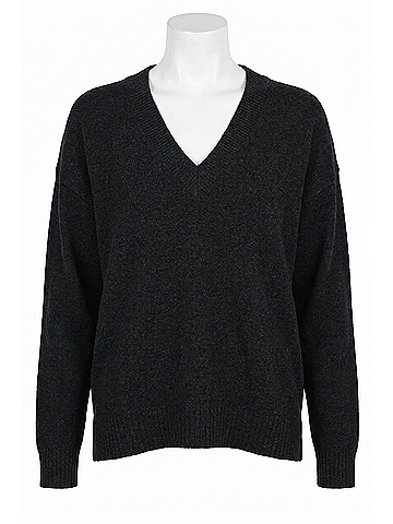 Minnie Rose Cashmere Long And Lean V-Neck Sweater in Black (view 1)