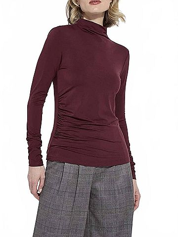 Lyssé Jovita Funnel Neck Blouse in Dark Plum (view 2)