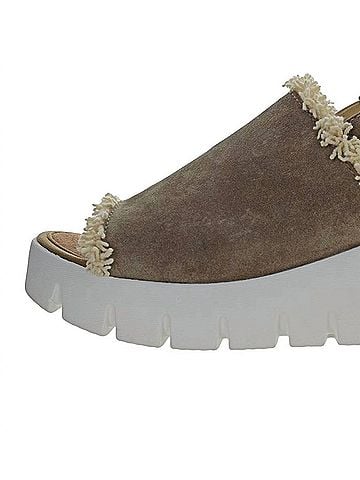 Bernie Mev Women's Venti Fringe Wedge Sandal in Taupe/Cream (view 2)