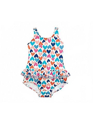 Florence Eiseman Kid's Heart Print Skirted Swimsuit in White Multi (view 1)