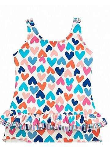 Florence Eiseman Kid's Heart Print Skirted Swimsuit in White Multi (view 2)