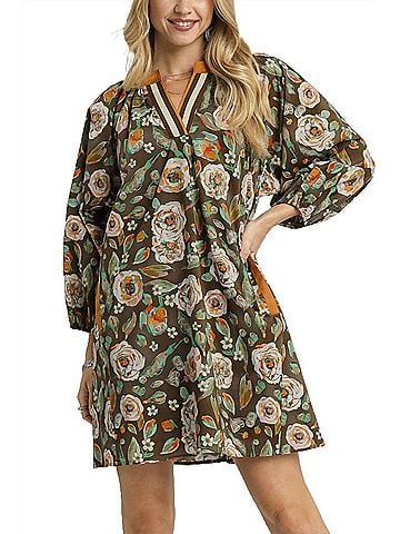 Umgee Vintage Camellia Dress in Olive Mix (view 2)