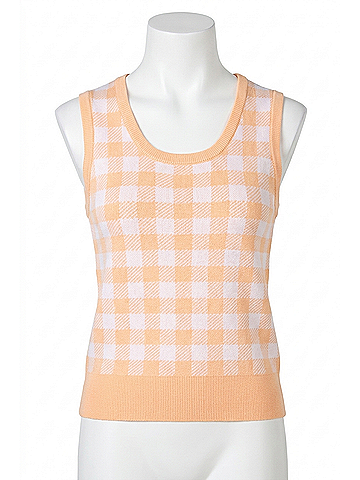 Kinross Women's Gingham Tank in White/Apricot (view 1)