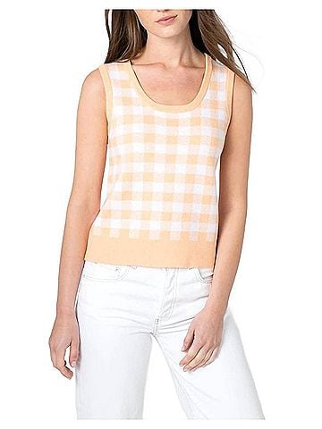 Kinross Women's Gingham Tank in White/Apricot (view 2)