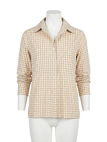 Enza Costa Textured Gingham Shirt in Sand Gingham (view 1)