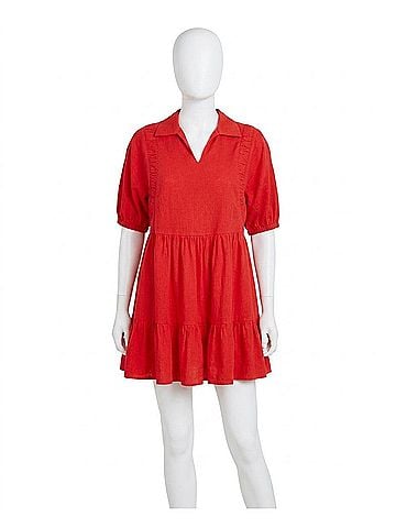 Umgee Tiered Babydoll Dress in Red (view 1)