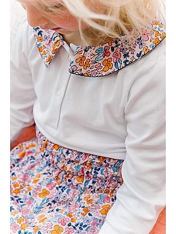 The Proper Peony Girls' Pansy Floral Shirt 5 Mo in White Multi (view 2)