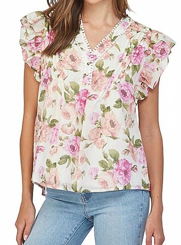 Fate Floral Flutter Sleeve Top in Multi (view 2)