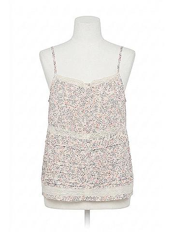 Lovestitch Lace-Trimmed Button Down Floral Spaghetti Tank Top in Natural Pink (view 1)