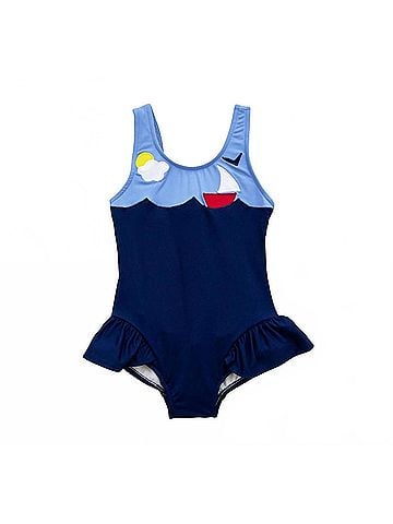 Florence Eiseman Girl's Sailboat Peplum One-Piece Swimsuit 4 Mo in Blue (view 1)