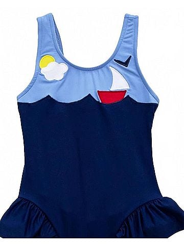 Florence Eiseman Girl's Sailboat Peplum One-Piece Swimsuit 4 Mo in Blue (view 2)
