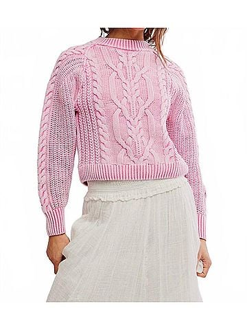 Free People Frankie Cable Sweater in Aurora Pink (view 2)