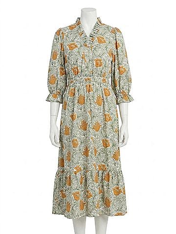Umgee Abstract Print Midi Dress in Off White Mix (view 1)